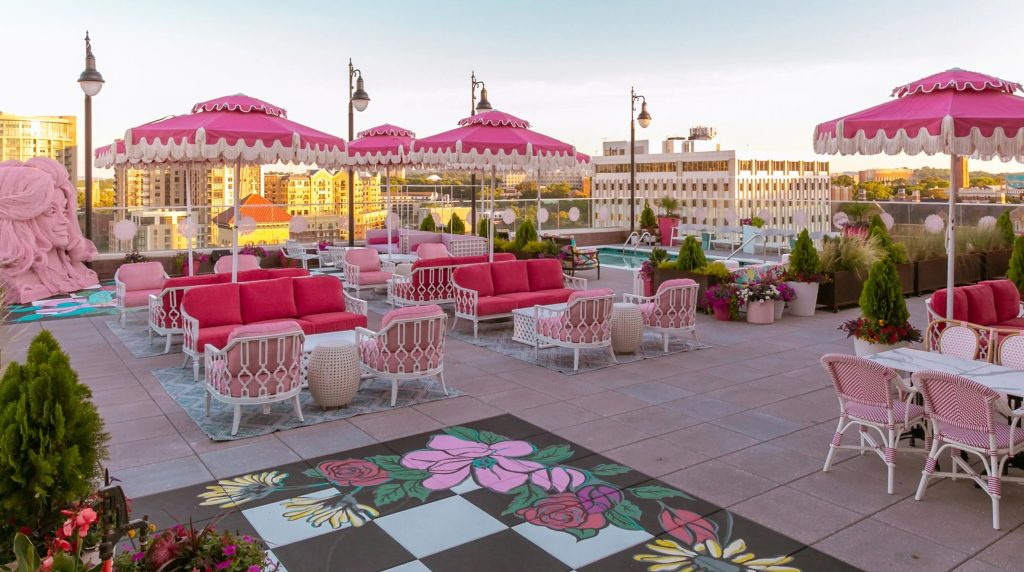 Barbie Dreamhouse inspired pink aesthetic near Country Music Hall of Fame and Museum